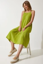 Happiness İstanbul Women's Pistachio Green Strappy Summer Loose Muslin Dress