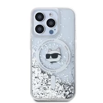 Zadní kryt Karl Lagerfeld Liquid Glitter Choupette Head Magsafe Apple iPhone 15 Pro, transparentní