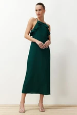 Trendyol Emerald Green Straight Cut Ruffle Detailed Maxi Woven Dress