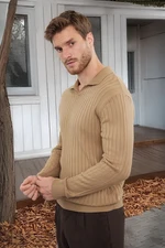 Trendyol Camel Slim Slim Fit Polo Collar Plain Knitwear Sweater