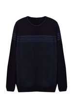 Trendyol Navy Blue Slim Crew Neck Striped Knitwear Sweater