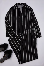 Trendyol Curve Black Striped Shirt with Slit Collar Leg Woven Pajama Set