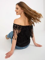 Lady's black Spanish blouse with fringe