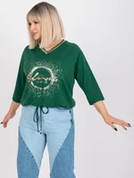 Dark green blouse in larger size with ribbing Maileen