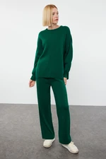 Trendyol Emerald Green Wide Cut Balloon Sleeve Trouser Knitwear Top-Bottom Set