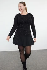 Trendyol Curve Black Camisole 100% Cotton Knitted Plus Size Blouse