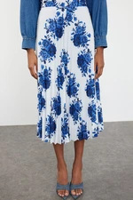 Trendyol Navy Blue Woven Rose Pattern Pleated Skirt