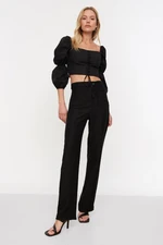 Trendyol Black Ribbed Stitched Woven Trousers