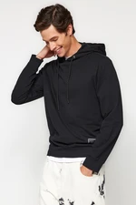 Trendyol Men's Black Regular/Regular Fit Hooded Labeled Fleece Thick Sweatshirt