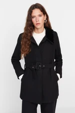 Trendyol Black Collar Plush Detail Stamped Coat