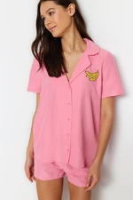 Trendyol Pink Banana Embroidered Shirt-Shorts Woven Pajama Set