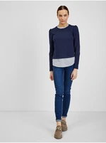 Orsay Dark blue ladies sweater with shirt insert - Women