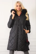 Z6646 DEWBERRYN WOMEN'S COAT WITH FUR POMPOMS-BLACK