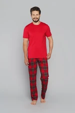 Men's pajamas Narwik, short sleeve, long legs - red/print