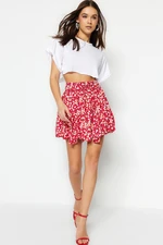 Trendyol Pink Floral Patterned Skirt With Ruffles, Normal Waist, Mini Crepe Knitted Skirt