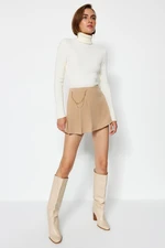 Trendyol Mink Chain and Pleat Detailed Woven Shorts Skirt