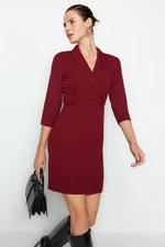 Trendyol Burgundy Mini Woven V Neck Woven Dress