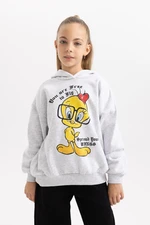 DEFACTO Girl Looney Tunes Oversize Wide Pattern Hooded Soft Fluffy Thick Sweatshirt