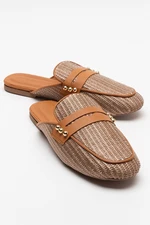 LuviShoes 165 Genuine Leather Brown Straw Women's Slippers