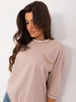 Beige casual women's blouse with decorative chain