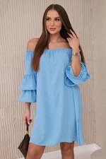 Spanish dress with pleats on the sleeve blue