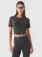 Dámsky slim crop top bez potlače - čierny