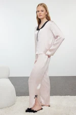 Trendyol Powder Ribbon/Bow and Slit Detailed Satin Woven Pajama Set