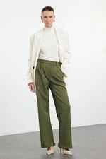 Trendyol Dark Khaki High Waist Wide Leg/Wide Leg Pleated Woven Trousers