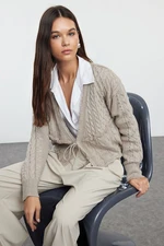 Trendyol Beige Crop Tie Detail Knitwear Cardigan