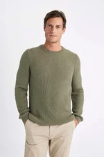 DEFACTO Men's Khaki Standard Fit Regular Cut Crew Neck Textured Knitwear Sweater