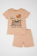 DEFACTO Baby Boy Printed Short Sleeve Combed Cotton Pajama Set with Shorts