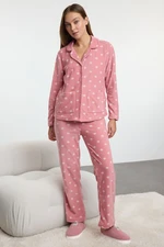 Trendyol Dusty Rose Winter Themed Pocket Polar Fleece Knitted Pajama Set