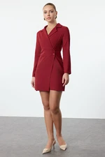 Trendyol Dark Claret Red Button Detailed Mini Woven Jacket Dress