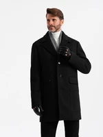 Ombre Men's single-breasted patterned coat with pockets - black