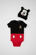 DEFACTO Baby Boy Newborn Disney Mickey & Minnie Envelope Collar Ribbed 2-Piece Short Sleeve Snap Body