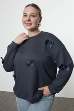 Trendyol Curve Grey Ribbon Detailed Oversize Modal Knitted Sweatshirt