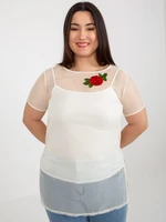 Light beige plus size two-piece blouse with patch