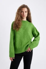 DEFACTO Women's Oversize Fit Wide Pattern Half Turtleneck Long Knitwear Sweater