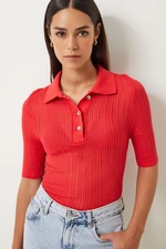 Happiness İstanbul Women's Red Polo Neck Lightly Transparent Knitwear Blouse