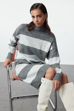 Trendyol Gray Mini Knitwear Wide Cut Stand Collar Sweater Dress