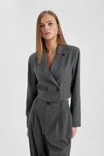 DEFACTO Striped Double Breasted Button Down Short Blazer Jacket