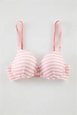 Trendyol Pink-Multicolored Micro Striped Rope Strap Covered T-Shirt Bra Knitted Bra