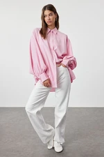 Trendyol Pink Striped Balloon Sleeve Cotton Woven Shirt