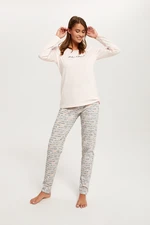 Women's pajamas Karla, long sleeves, long legs - salmon pink/print