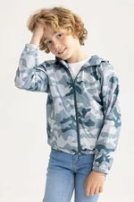 DEFACTO Boy's Water Repellent Camouflage Patterned Hooded Raincoat