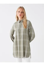 LC Waikiki Women's Shirt Collar Plaid Long Sleeve Tunic