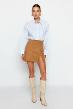 Trendyol Camel Slit Suede Mini Knitted Skirt