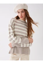 LC Waikiki Damski Sweter z Półgolfu W Paski Z Długim Rękawem Oversize Sweter Z Dzianiny Oversize