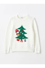 LC Waikiki Girls' Crew Neck Christmas Themed Long Sleeve Knitwear Sweater