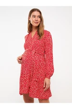 LC Waikiki V Neck Patterned Long Sleeve Viscose Maternity Dress